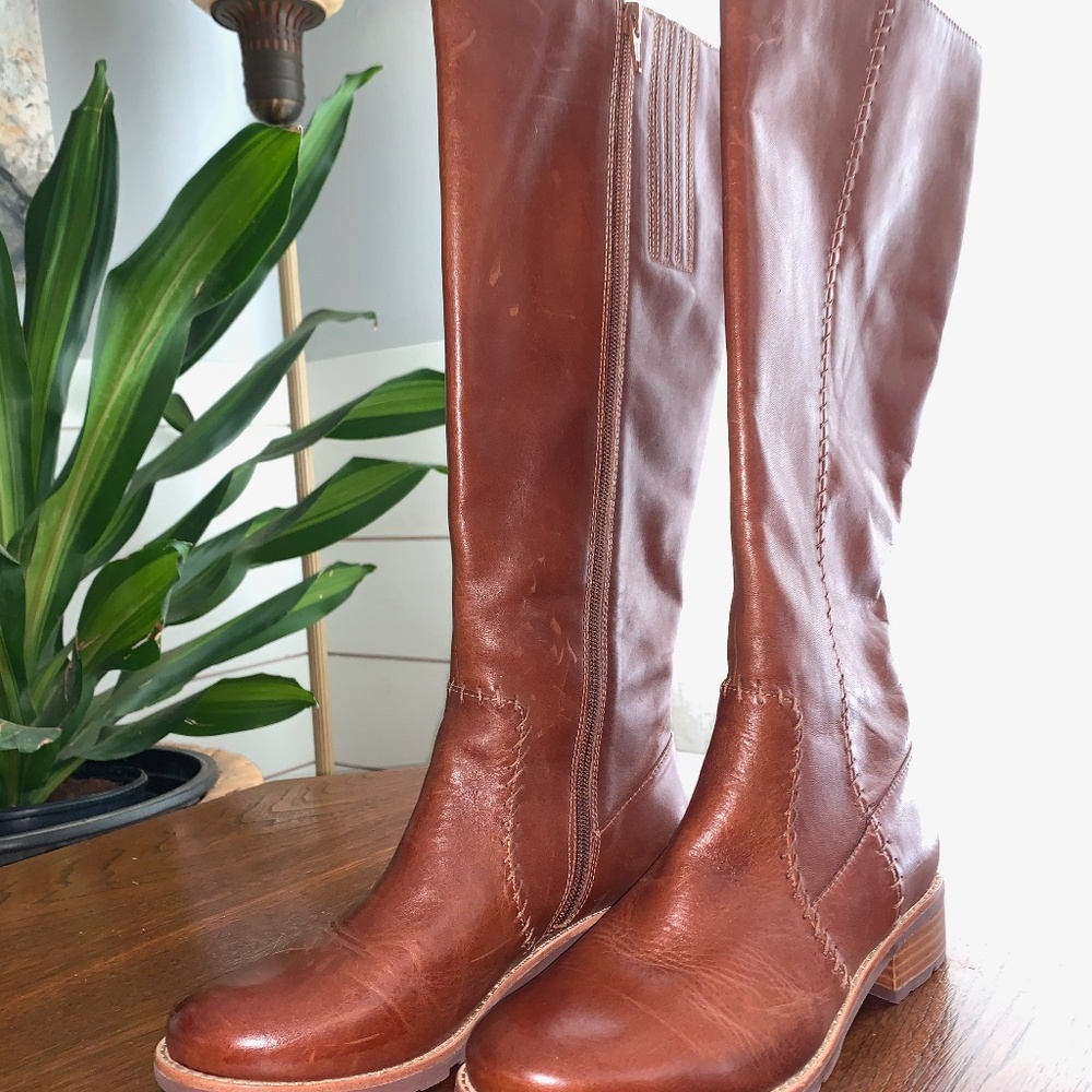 Sofft Saddle Brown Leather Boots, 8M, Wide Calf